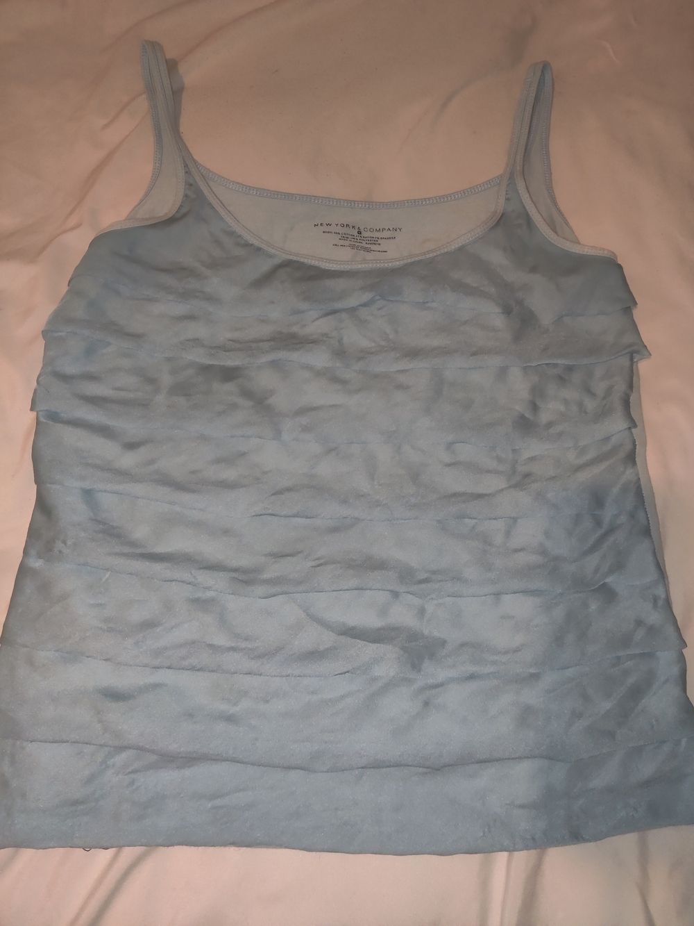 New York & Company Cami Tank Sz M Light Blue Ruffled Layered Scoop Neck Stretch